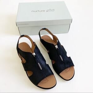 Nurture Wedge Sandal Sersey Black Leather Zipper Wedge Sandals Size 10 NIB